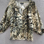 Karen Kane Blouson Sleeve Top Women's L Multi Split Neck 3/4 Sleeve Pullover