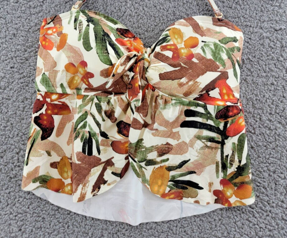 Vince Camuto Printed Flyaway Bandeau Tankini Top Women's M Multi Removable Strap