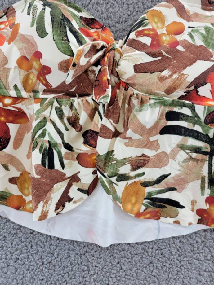 Vince Camuto Printed Flyaway Bandeau Tankini Top Women's M Multi Removable Strap
