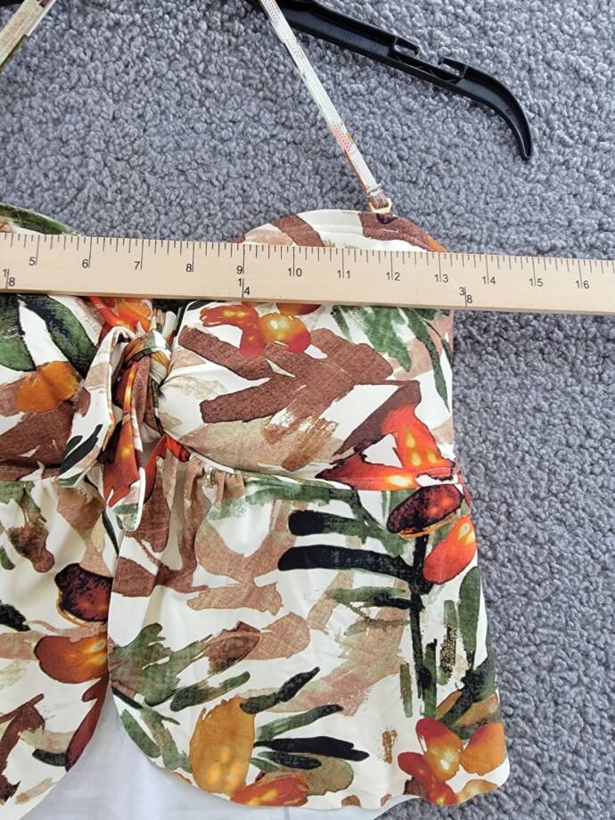 Vince Camuto Printed Flyaway Bandeau Tankini Top Women's M Multi Removable Strap