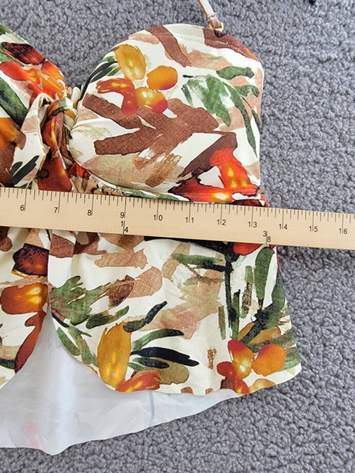 Vince Camuto Printed Flyaway Bandeau Tankini Top Women's M Multi Removable Strap