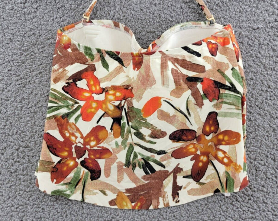 Vince Camuto Printed Flyaway Bandeau Tankini Top Women's M Multi Removable Strap