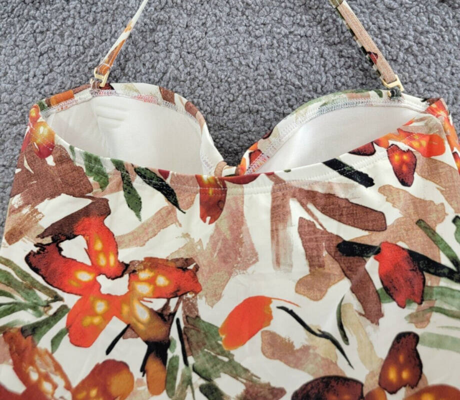 Vince Camuto Printed Flyaway Bandeau Tankini Top Women's M Multi Removable Strap