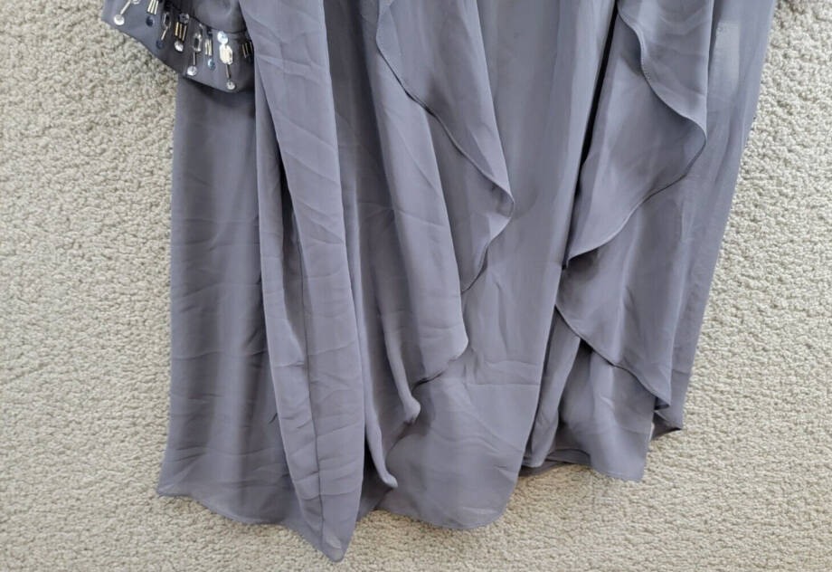 SLNY Sheath Dress & Sheer Jacket Set Women's 16 Steel Embellished Zip Closure