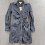 Michael Michael Kors Ruched Mini Shirtdress Women's XS Indigo Rinse Collared