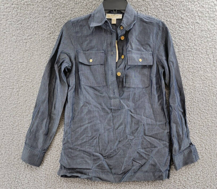 Michael Michael Kors 1/2 Placket Collared Tunic Top Women's XS Indigo Rinse