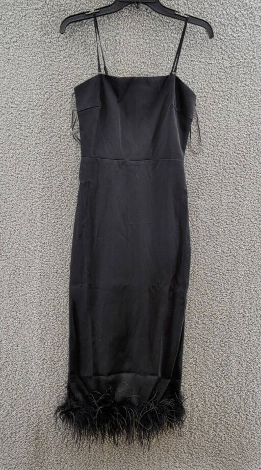 Lucy Paris Feather Trim Midi Dress Women's S Black Back Zip Closure Sleeveless