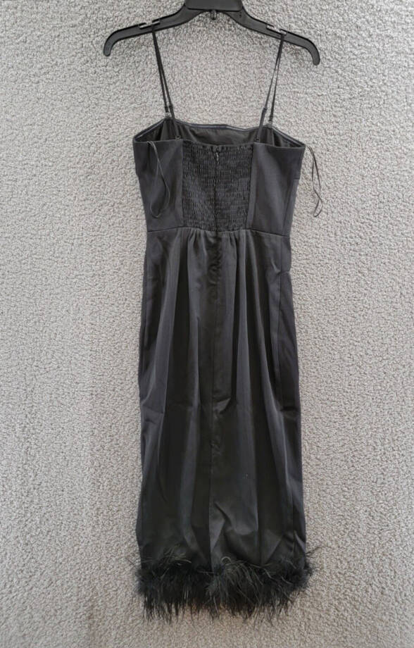 Lucy Paris Feather Trim Midi Dress Women's S Black Back Zip Closure Sleeveless