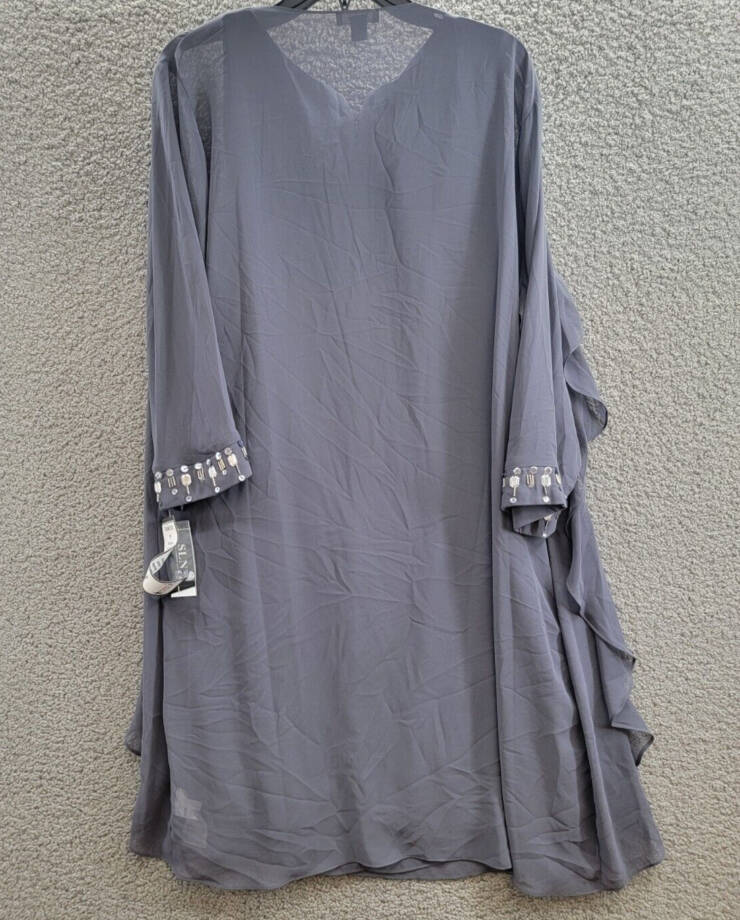 SLNY Sheath Dress & Sheer Jacket Set Women's 16 Steel Embellished Zip Closure