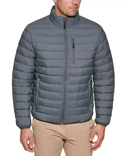 Club Room Quilted Packable Puffer Jacket Men's S Heather Charcoal Zip Closure