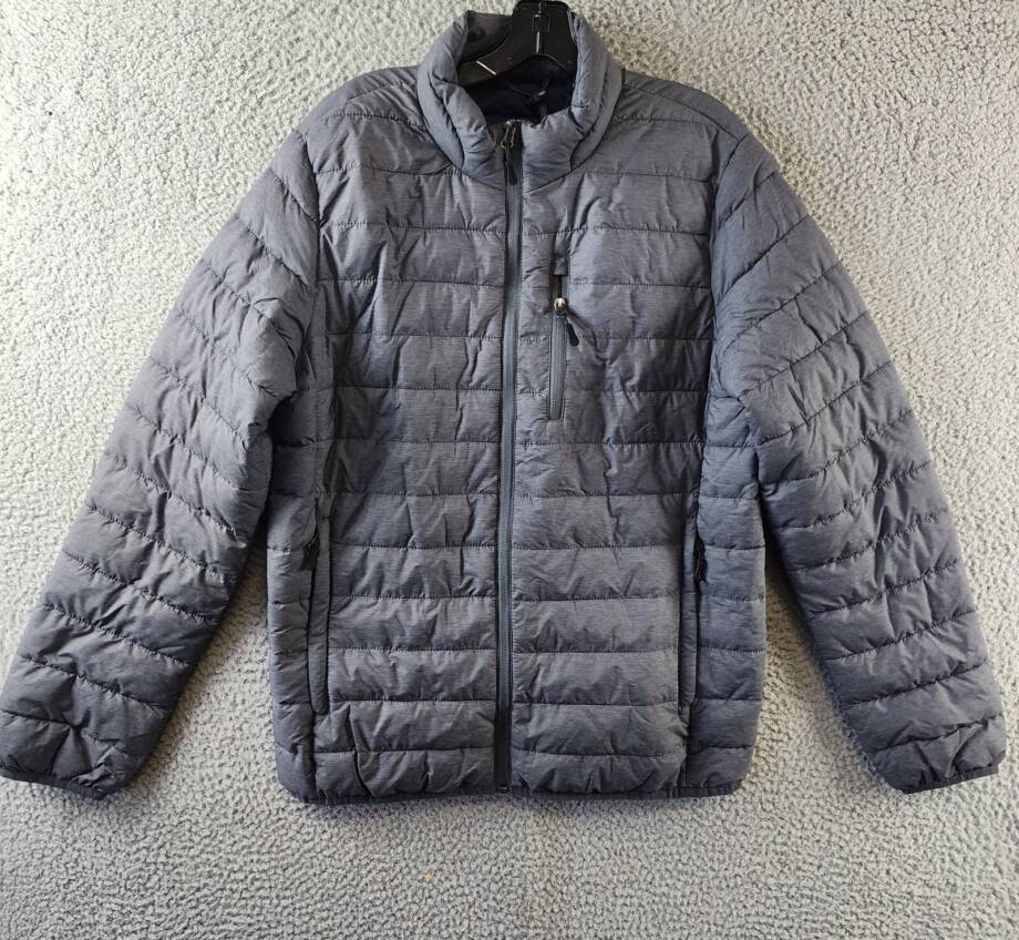 Club Room Quilted Packable Puffer Jacket Men's S Heather Charcoal Zip Closure
