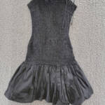 En Saison Smocked Bubble Hem Mini Dress Women's S Black Square Neck Tie Closure