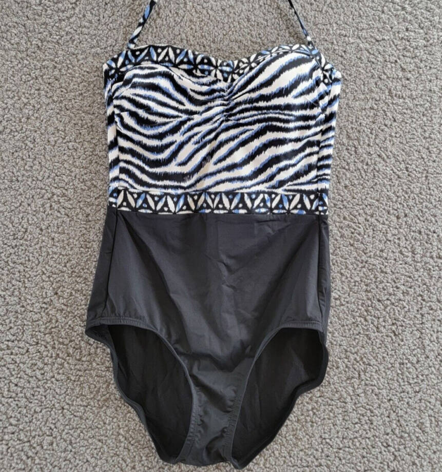 Tommy Bahama Zanzibar Bandeau One Piece Swimsuit Women's 4 Blue/Black Pull On