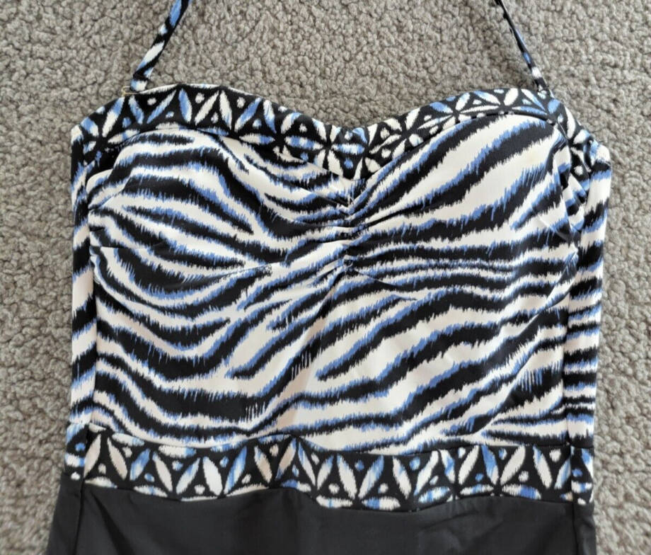 Tommy Bahama Zanzibar Bandeau One Piece Swimsuit Women's 4 Blue/Black Pull On