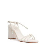 Schutz Kate High Block Sandals Womens 6.5B White Round Open Toe Shoelace Closure
