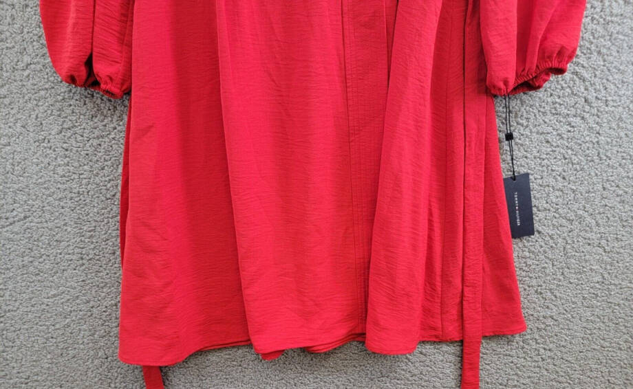 Tommy Hilfiger Faux-Wrap Blouson-Sleeve Midi Dress Womens 4 Red Side Zip Closure