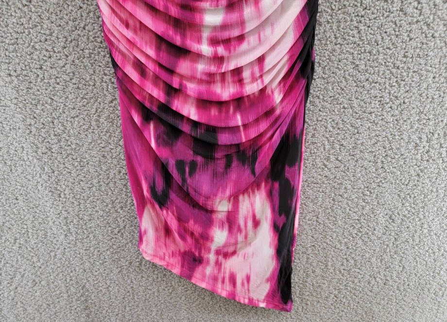 Calvin Klein Printed Ruched Asymmetrical Midi Dress Women's S Multi Long Sleeve