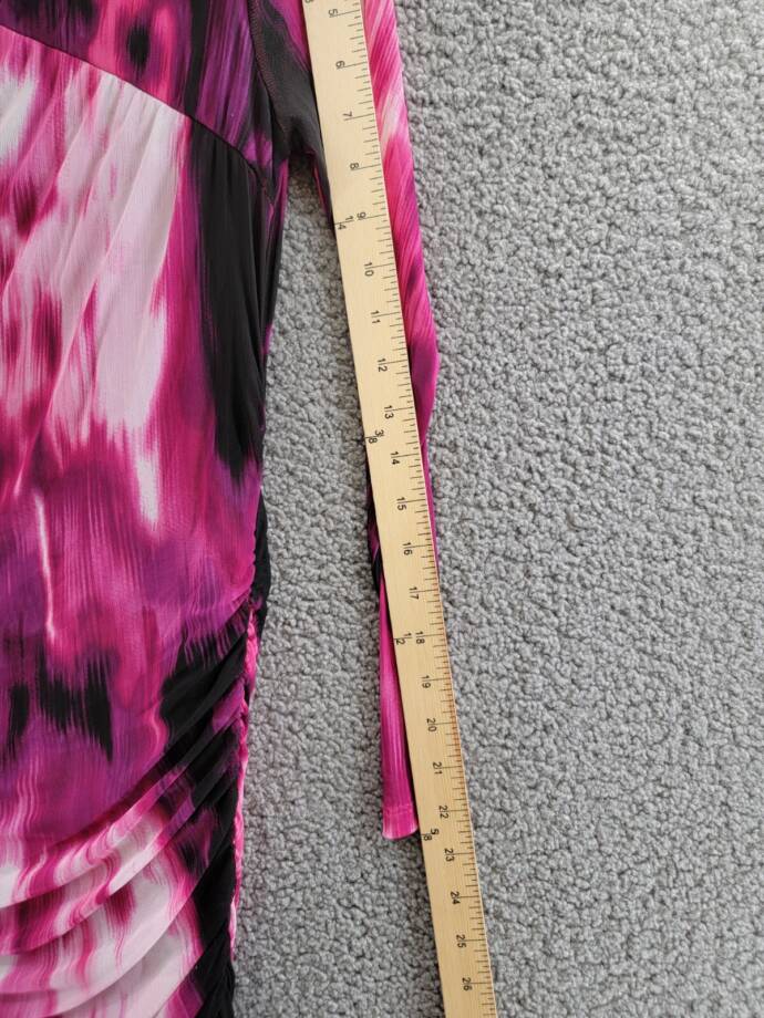 Calvin Klein Printed Ruched Asymmetrical Midi Dress Women's S Multi Long Sleeve