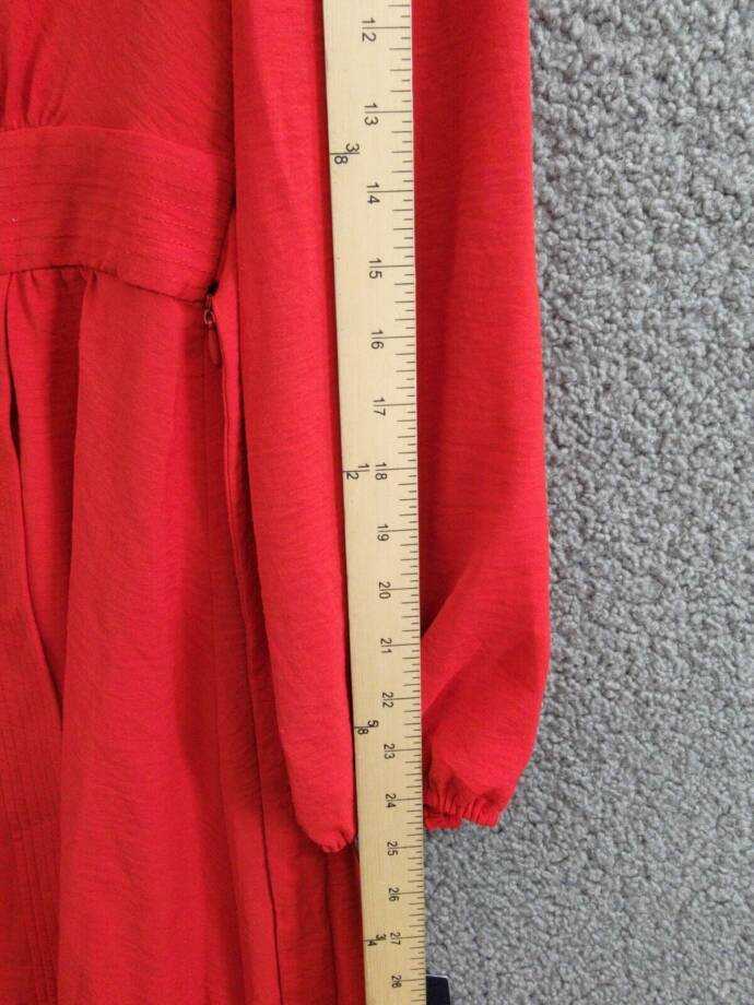 Tommy Hilfiger Faux-Wrap Blouson-Sleeve Midi Dress Womens 4 Red Side Zip Closure