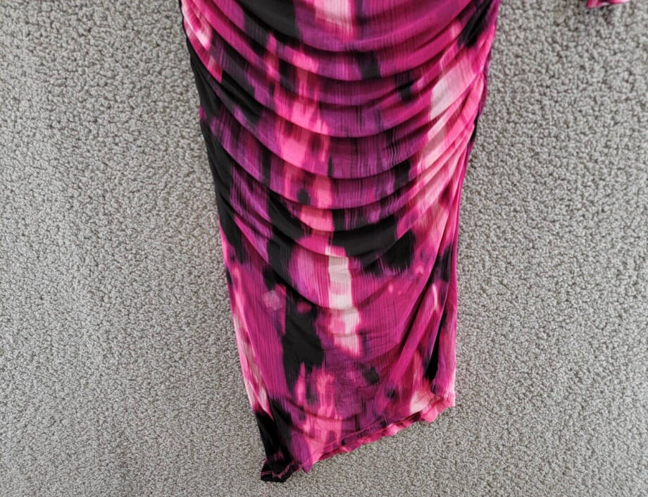 Calvin Klein Printed Ruched Asymmetrical Midi Dress Women's S Multi Long Sleeve