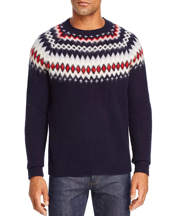 The Men's Store Bloomindale's Merino Wool Fair Isle Sweater Men's XXL Navy Combo