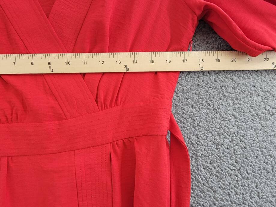 Tommy Hilfiger Faux-Wrap Blouson-Sleeve Midi Dress Womens 4 Red Side Zip Closure