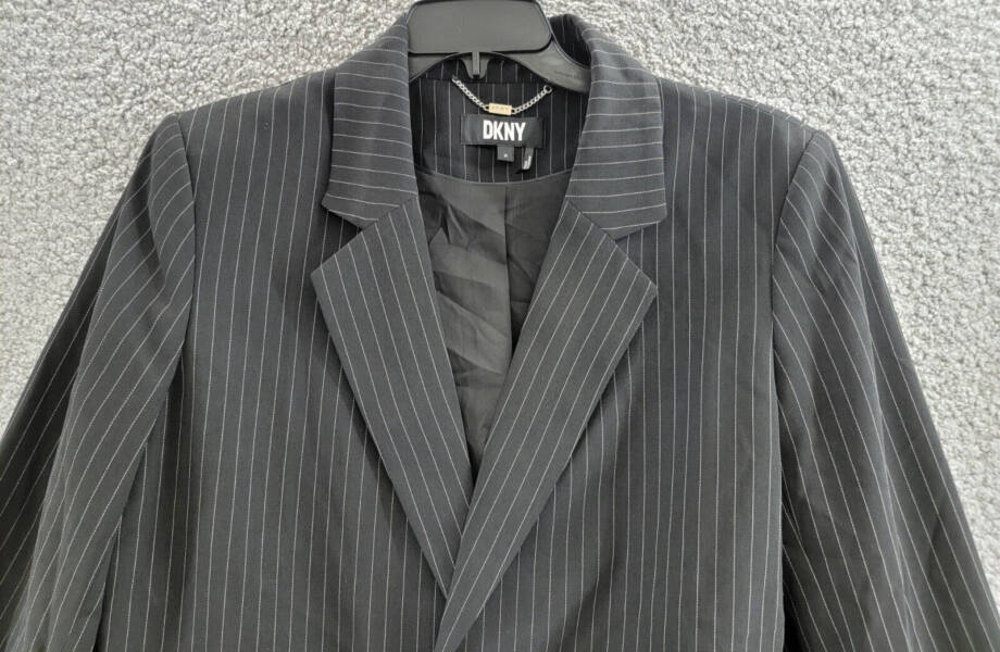 DKNY Pinstripe Notched Collar One Button Blazer Women's 16 Black/White L/S