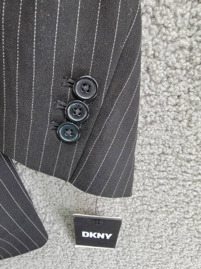 DKNY Pinstripe Notched Collar One Button Blazer Women's 16 Black/White L/S