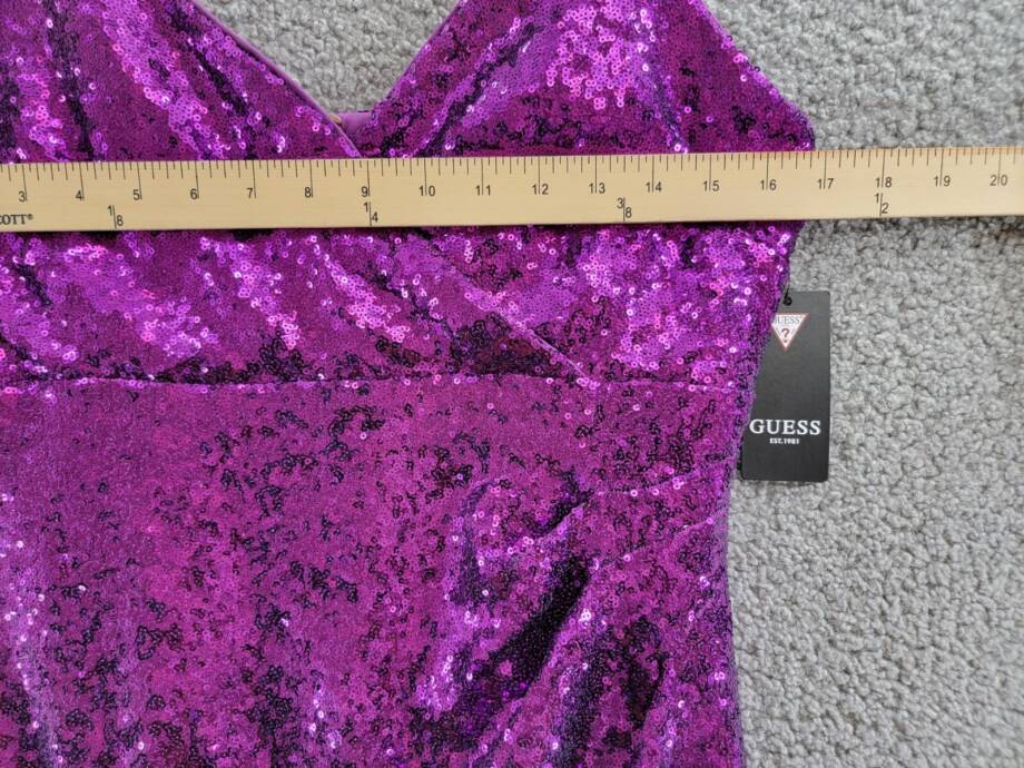 GUESS Sequined V-Neck O-Ring-Strap Dress Women's 12 Purple Back Zip Closure