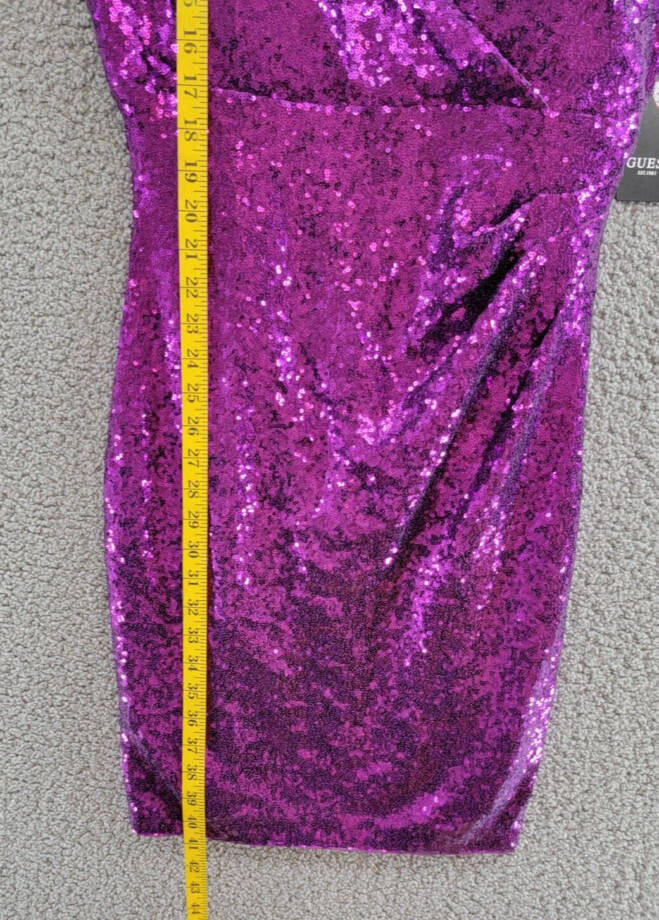 GUESS Sequined V-Neck O-Ring-Strap Dress Women's 12 Purple Back Zip Closure