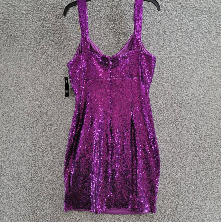 GUESS Sequined V-Neck O-Ring-Strap Dress Women's 12 Purple Back Zip Closure