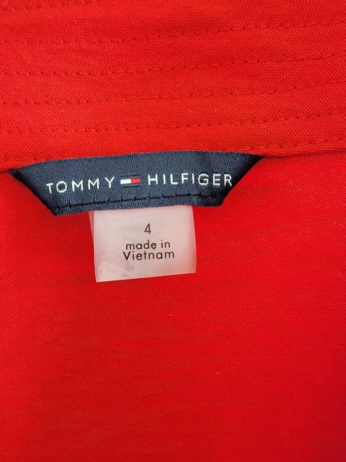 Tommy Hilfiger Faux-Wrap Blouson-Sleeve Midi Dress Womens 4 Red Side Zip Closure