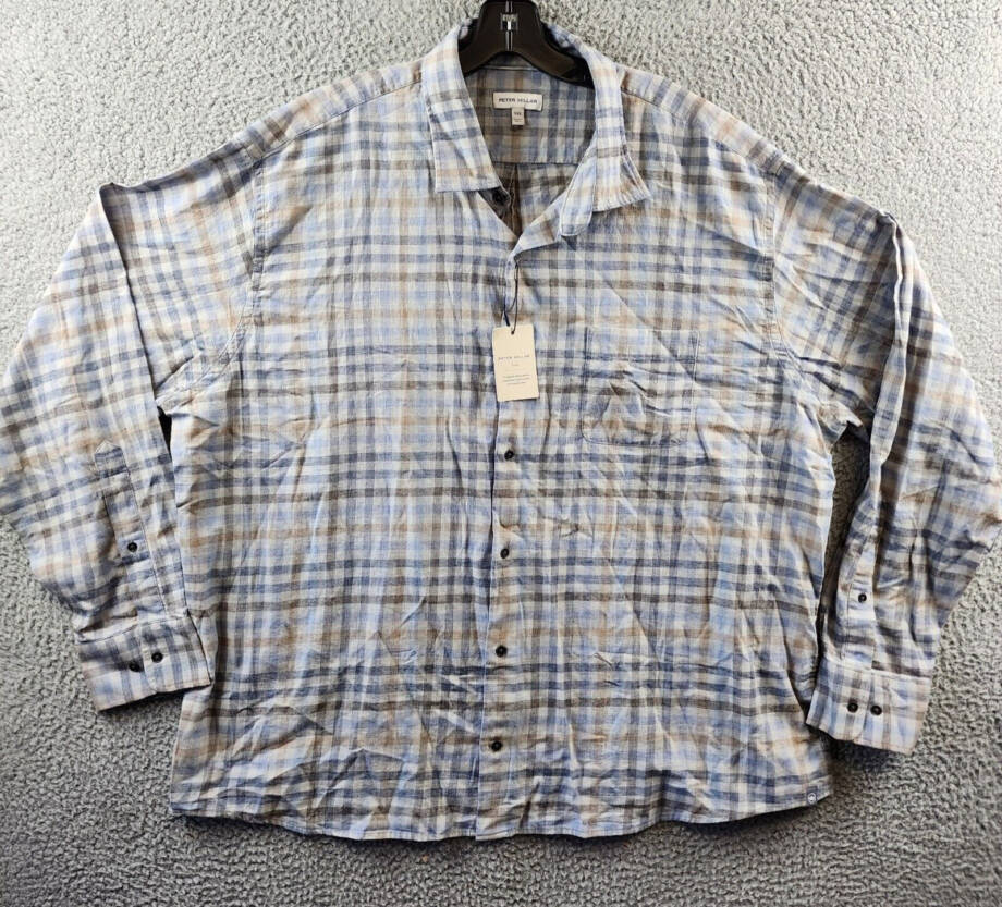 Peter Millar Hill Point Sport Shirt Men's XXL Multi Button Front Long Sleeve