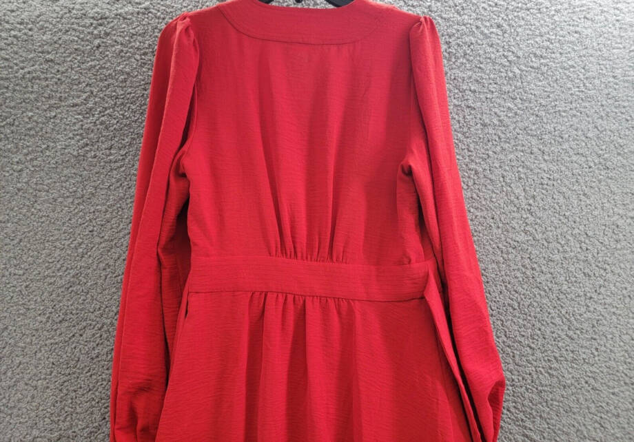 Tommy Hilfiger Faux-Wrap Blouson-Sleeve Midi Dress Womens 4 Red Side Zip Closure