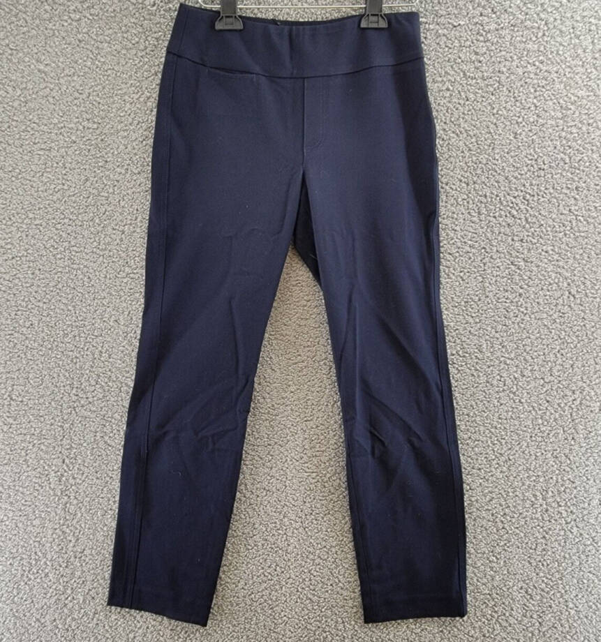 NIC+ZOE Work It Straight Leg Pants Women's 6 Dark Indigo Elastic Waist Pull On