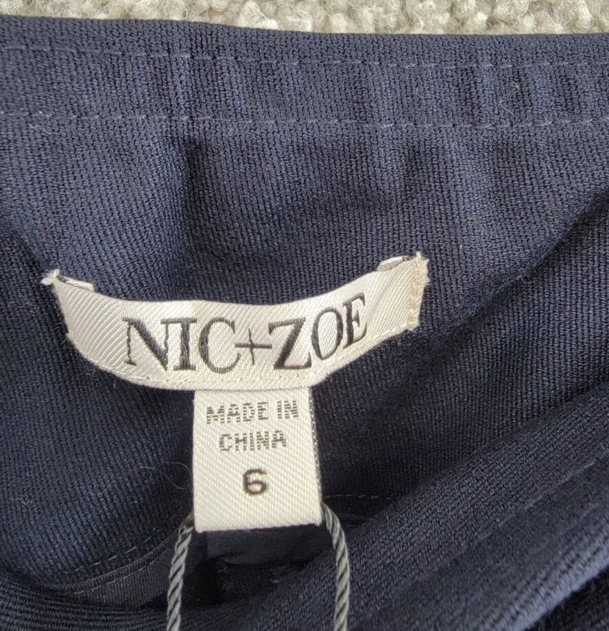 NIC+ZOE Work It Straight Leg Pants Women's 6 Dark Indigo Elastic Waist Pull On