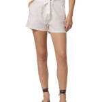Hudson Linen Paper Bag Waist Shorts Women's 26 Egret Zip Fly Button Closure