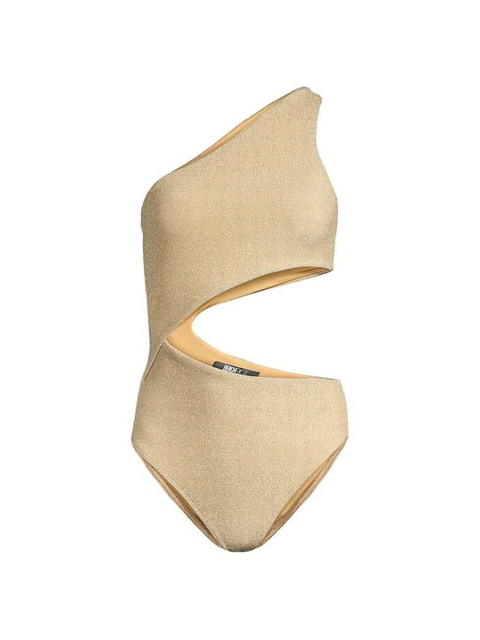 Beach Riot Celine One Shoulder Cutout One Piece Swimsuit Women's S Gold Pull On