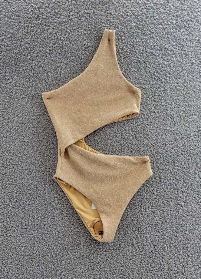 Beach Riot Celine One Shoulder Cutout One Piece Swimsuit Women's S Gold Pull On