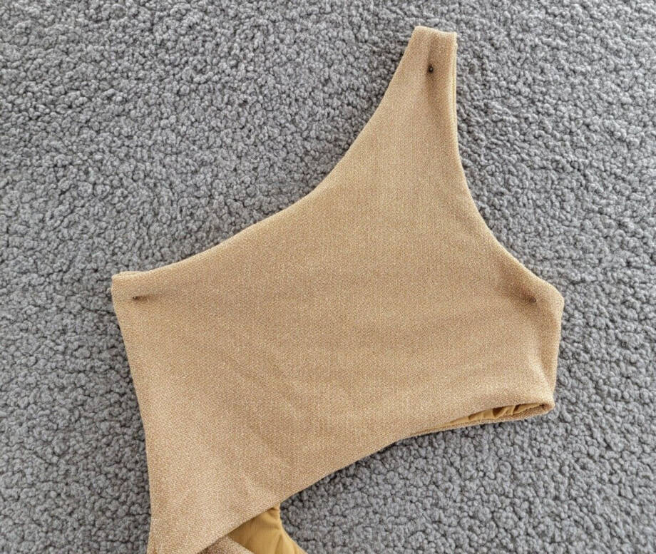 Beach Riot Celine One Shoulder Cutout One Piece Swimsuit Women's S Gold Pull On