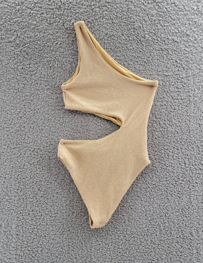 Beach Riot Celine One Shoulder Cutout One Piece Swimsuit Women's S Gold Pull On