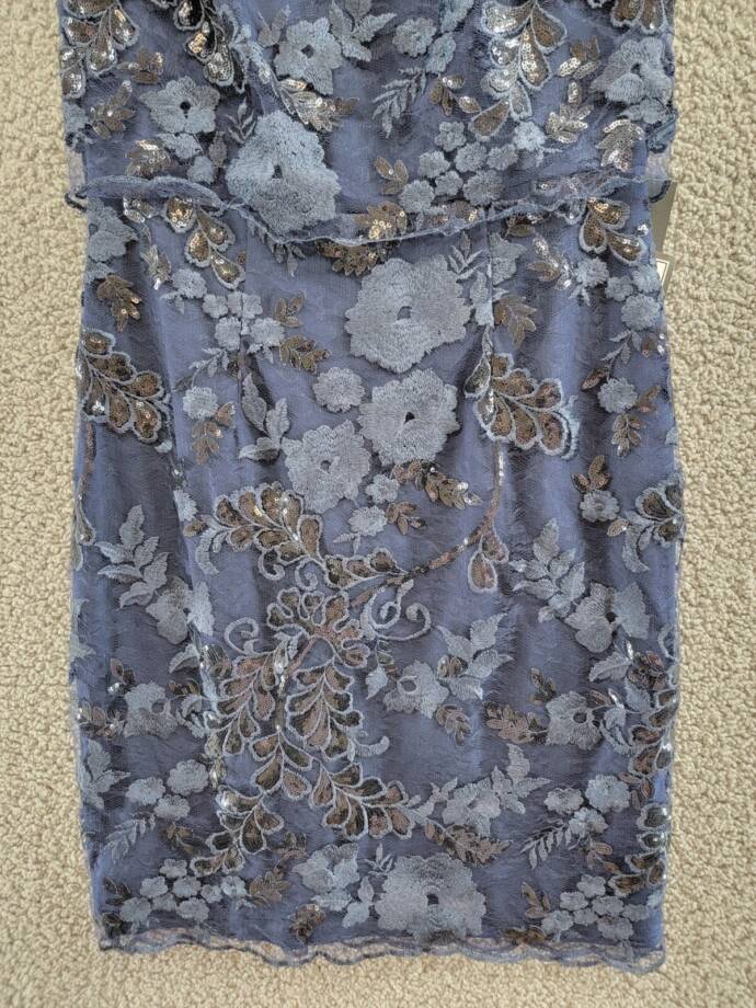 Adrianna Papell Sequined Embroidered Dress Women's 2 Navy Boat Neck Back Zip