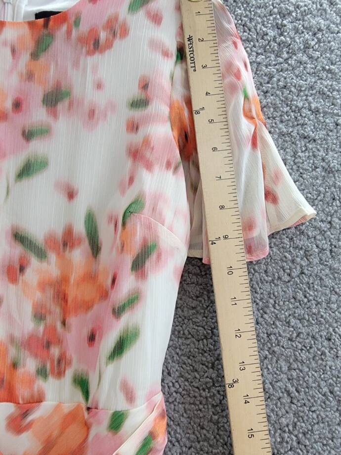 DKNY Printed Flutter-Sleeve Tie-Waist Dress Women's 2 Multicolor Back Zip S/S