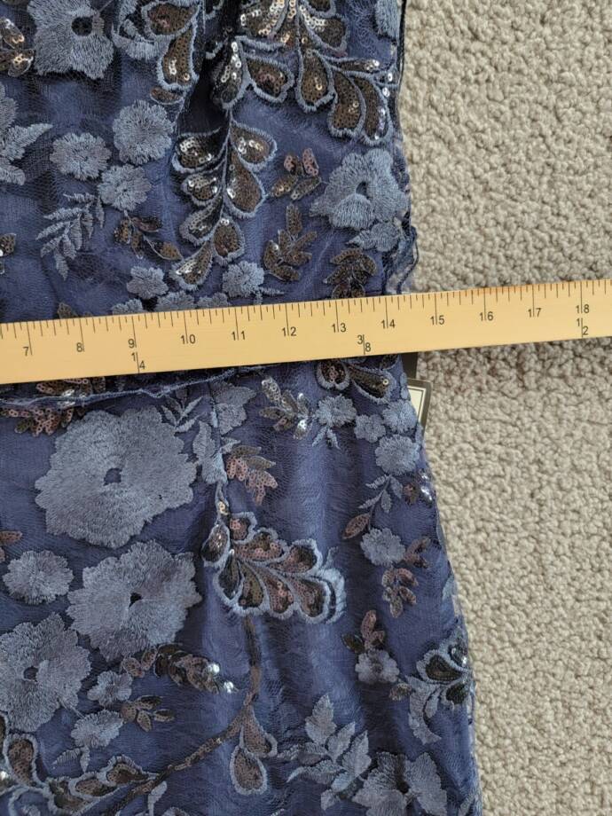 Adrianna Papell Sequined Embroidered Dress Women's 2 Navy Boat Neck Back Zip