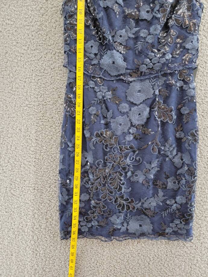 Adrianna Papell Sequined Embroidered Dress Women's 2 Navy Boat Neck Back Zip
