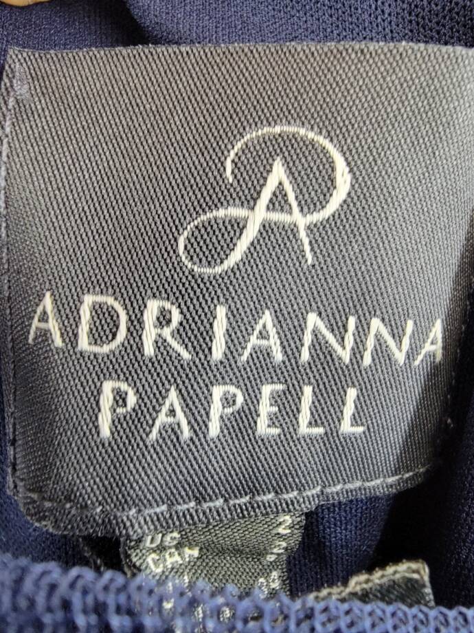 Adrianna Papell Sequined Embroidered Dress Women's 2 Navy Boat Neck Back Zip
