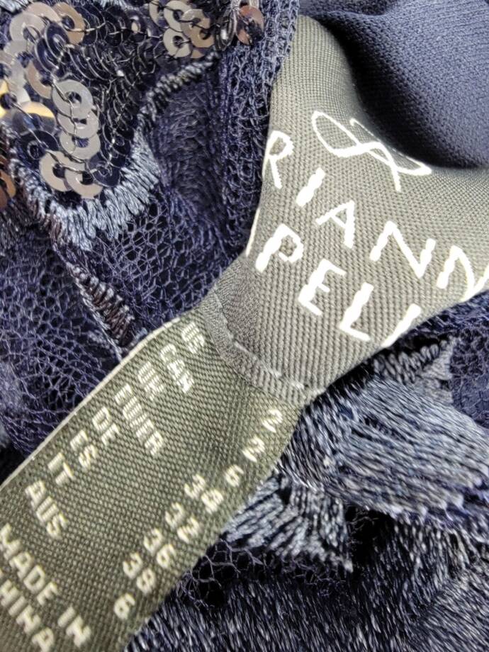 Adrianna Papell Sequined Embroidered Dress Women's 2 Navy Boat Neck Back Zip