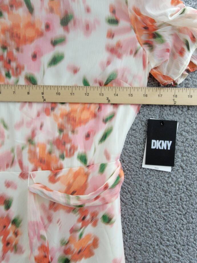 DKNY Printed Flutter-Sleeve Tie-Waist Dress Women's 2 Multicolor Back Zip S/S