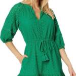 Vince Camuto Eyelet Tasseled-Drawstring Dress Women's 12 Green Pullover Style