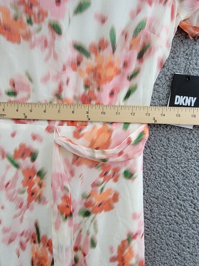 DKNY Printed Flutter-Sleeve Tie-Waist Dress Women's 2 Multicolor Back Zip S/S
